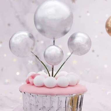 (10pc) Topper kue Bola SILVER Cake topper kue hiasan kue ulang tahun murah 1 cm