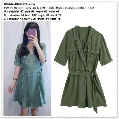 AB757175 Belt Mini Dress Wanita Korea Import Army Green Hijau