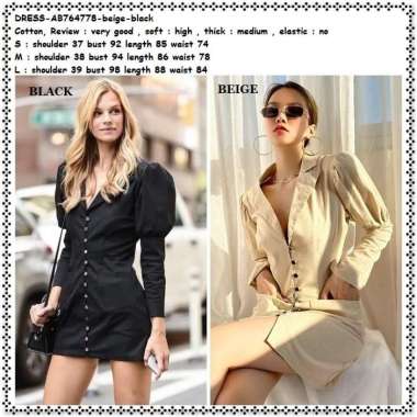 AB764778 Blazer Mini Dress Kemeja Panjang Wanita Korea Import Hitam