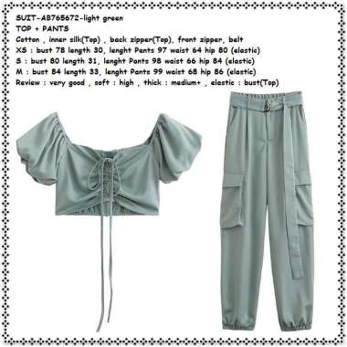 AB765672 Setelan Baju Wanita Korea Import Crop Top Celana Jogger Green