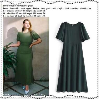 AB961096 Long Dress Midi Maxi Gaun Pesta Wanita Korea Import Army