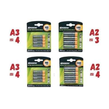 Krisbow Rechargeable baterai/batre AA/AAA isi 4 - KRISBOW, AAA 600 AA 1000