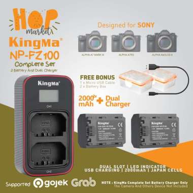 KingMa Paket Complete Baterai Charger LCD NP-FZ100 for Sony Alpha NPFZ100 A7Riii A7iii A7R A9 A9R 9S