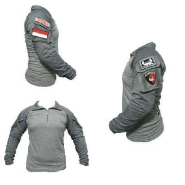 baju kaos tactical bdu combat shirt brimob include patch rubber Abu-abu M