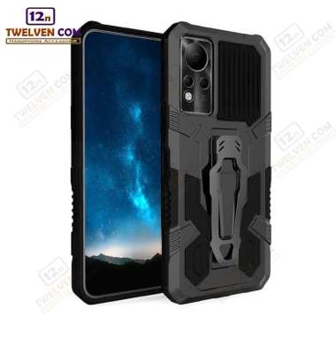 Case Shockproof Infinix Note 11 Armor Hardcase Stand Clip Warna Hitam