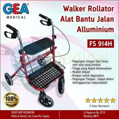 Walker Alluminium + Rollator + Tempat Kursi Duduk - GEA FS 914H