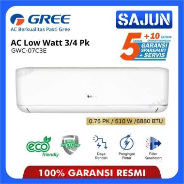 GREE AC Split 0.75 PK GWC-07C3E-S / GWC 07C3E-S , DELUXE LOW WATT 3/4 PK Plus Pasang