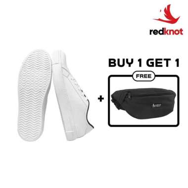 Redknot Trevo Putih-Hitam | Sepatu Sneakers Casual Pria|Free Waistbag 42 Hitam Sol HItam