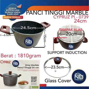 Panci Tinggi Induksi Marble Ceramic Casserole Tutup Kaca Cypruz 24CM PI - 0739