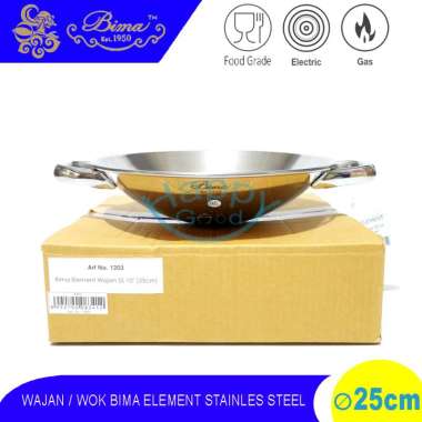 BIMA ELEMENT 25-30CM WAJAN | WOK PENGGORENGAN STAINLESS STEEL SUS304 25CM