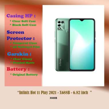 Infinix Hot 11 Play 2021 - X688B - 6.82 inch - Case - Screen Protector - Battery - Dll Army Case