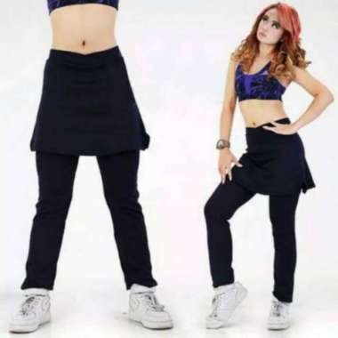 Celana Rok Senam Wanita Olahraga Yoga Zumba Loreng Training Lari Sport XXL Hitam