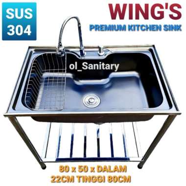 sink cuci piring kitchen sink portable hitam WINGS stainless tebal PAKET KOMPLIT
