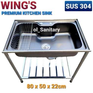 sink cuci piring kitchen sink portable hitam WINGS stainless tebal NON PAKET