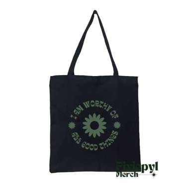 Tote Bag Aesthetic All Good Things Premium Canvas With Resleting Hitam