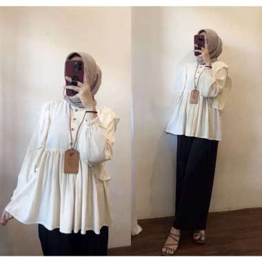 KARINA OUTFIT SELEBGRAM TOP PEPLUM BLOUSE KEMEJA BAJU WANITA BLOUSE CRINKLE AIRFLOW PREMIUM PUTIH