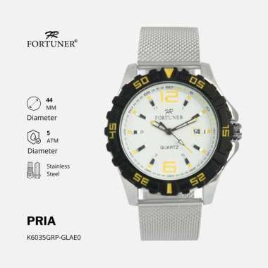Fortuner Jam Tangan Pria Analog Strap Stainless Rantai Pasir Vitus Hitam Kuning