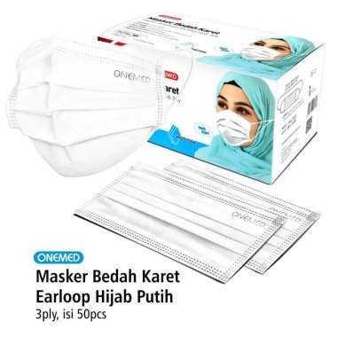 Onemed Masker Karet Medis Cocok untuk Jilbab Hijab Kemasan Box Isi 50 pcs Headloop PUTIH