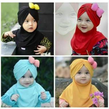 Lila Jilbab Bayi Anak Pita Lucu / Kerudung Bayi Anak J01 3-4 tahun Multicolour