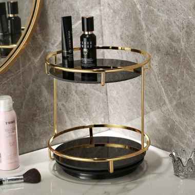 OEM ONE-K134 Rak Kosmetik Bulat 2 Tingkat Rak Putar 360 Derajat / Tempat Penyimpanan Riasan Make Up