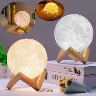Lampu Tidur 3D Printed Moon Night Light Lamp 3 Color - OU15 20 CM Putih