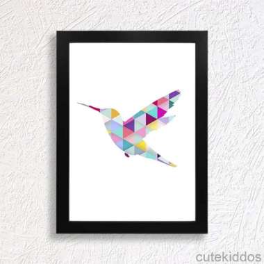 Pigura Hiasan Dinding / Poster Geometris Burung / Pajangan Dinding Frame Hitam