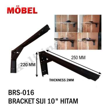 10" 25cm Hitam Bracket Penyangga Rak Siku Dinding Meja Lipat Shelf