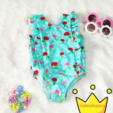 Baju renang bayi 3bln-7thn swimsuit anak perempuan import HL fashion Apel Hijau 1-2thn