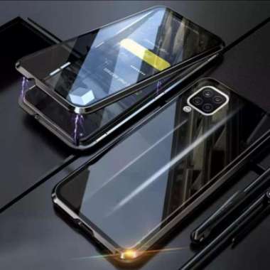 SAMSUNG M22 CASE MAGNET DUOBLE KACA DEPAN BELAKANG FULL COVER Biru
