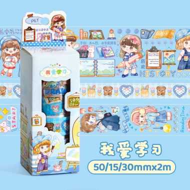 Stiker Roll Aesthetic Anime Kotak 1 Set Bahan Pet Waterproff Pet Kuning Timer