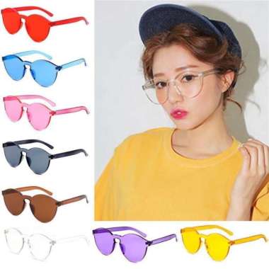 Kacamata Simple Transparan Fashion Pria Wanita Port Frameless Sunglass Cokelat