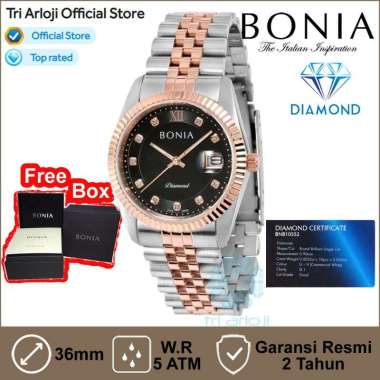 BONIA BNB10552-1633 Diamond Original Jam Tangan Pria Wanita Analog 36mm Hitam