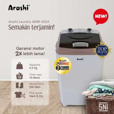 NEW! MESIN CUCI 1 TABUNG PORTABLE ARASHI AWM452A (GARANSI 2 TAHUN)