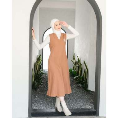Zetta Overall | Dress Overall Linen Bordir Bunga Cocoa