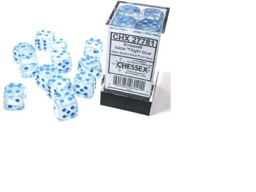 Chessex Borealis Luminary 16mm d6 12 Dice Block Icicle/Blue 27781