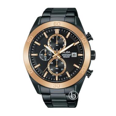 ALBA Chronograph Quartz 100m AM3618 Jam Tangan Pria Black Rose Gold