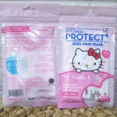 Masker 3 ply PRIMA Protect+ Kids Hello Kitty isi 5 pcs
