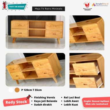 Meja TV Minimalis Luna | Meja TV Retro | Meja Kayu Jati Belanda Oven | Meja Rak TV Minimalis | Kayu 