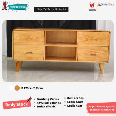Meja TV Minimalis Luna | Meja TV Retro | Meja Kayu Jati Belanda Oven | Meja Rak TV Minimalis | Kayu 