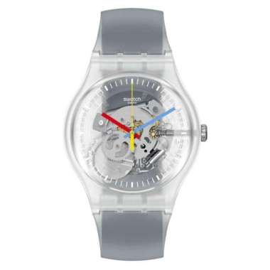 Lelang 12.12 - Jam Tangan Wanita Swatch SUOK157 CLEARLY BLACK STRIPED Original & Garansi