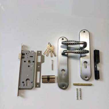 HANDLE BESAR SET GRANAT/BULAT PUTIH/GAGANG KUNCI PINTU RUMAH BENELOCK - Tanpa Bubble TERBAIK
