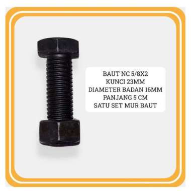 BAUT NC 5/8 X 2 KUNCI 23 PANJANG 5 CM NC - Baut Mur Hitam NC 5/8X2