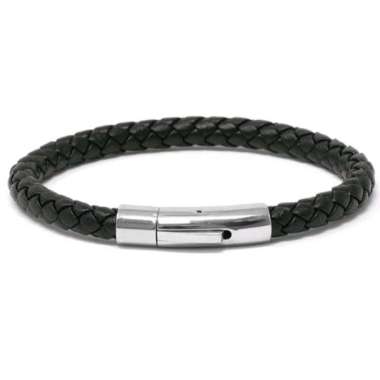 Gelang Pria Wanita Kulit Asli Premium High Quality Tahan Karat 21cm black 4mm