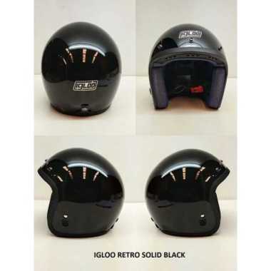 Helm Bogo Igloo Retro Solid+Kaca / Helm SNI Solid Black