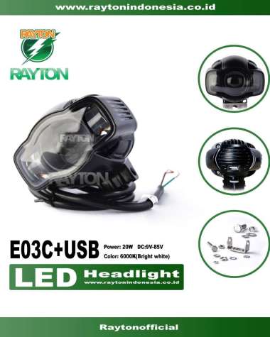 RTD Rayton Lampu Tembak - Lampu Sorot - Lampu Motor LED E03C + USB Variasi