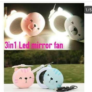 Mini Fan Portable 3IN1 Lampu LED Cermin Karakter Kipas Angin Charge