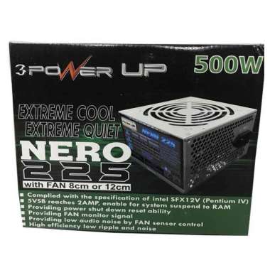 Power Up Extreme Cool Extreme Quiet Power Supply [500 w] Silver Black