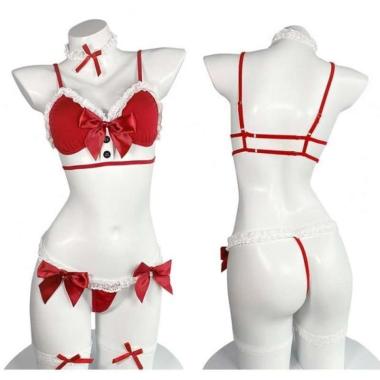 Sexy Bikini Malam Natal Bra dan G String (Sedikit Noda luntur ) hot se FREE Merah