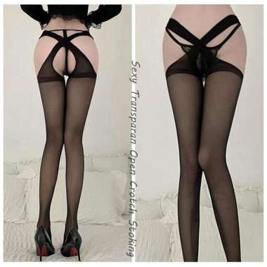 Stoking Wanita Sobek tangan transparan Hitam/B