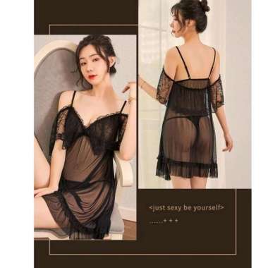 Set Piyama Wanita Sexy G String sling Renda Ukuran Besar Baju tidur A5